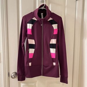 Lululemon Nice Asana Jacket Full Zip Plum Pow Stripe Raspberry Glo Light Size 6